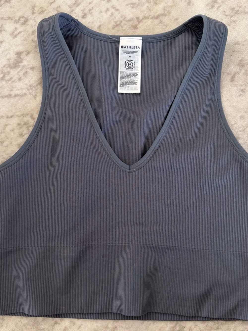 Athleta Ribbed V-Neck Crop Tank Top in Charcoal